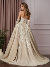 White Champagne Ball-Gown Strapless Lace Wedding Dress