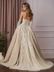 White Champagne Ball-Gown Strapless Lace Wedding Dress
