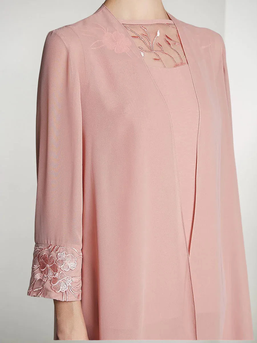 Tailleur-pantalon en mousseline à manches longues pour mère de la mariée avec veste 
