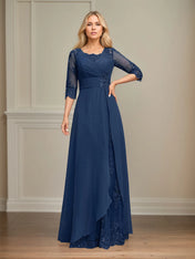 A-line Square Floor-Length Lace Chiffon Mother of the Bride Dress With Pleated Sequins