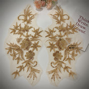 One-Shoulder Draped Crepe Floor-Length Evening Dresses with Gold Beaded Flowers and High Slit