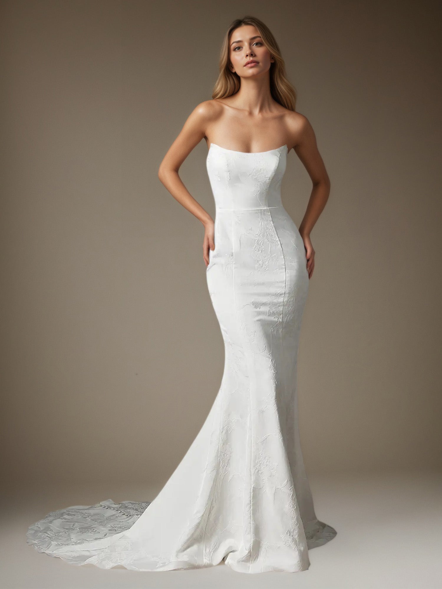 White Mermaid Off The Shoulder Floral Jacquard Wedding Dress