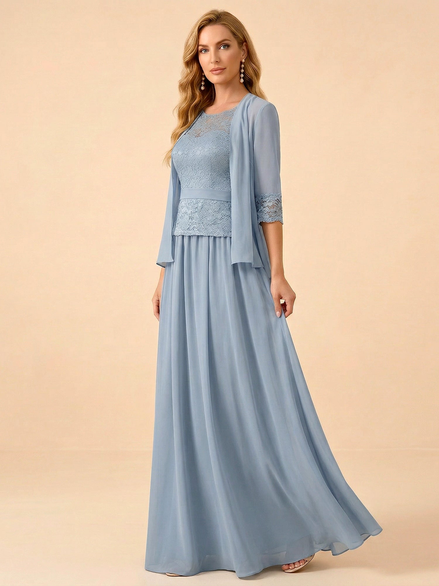 Lace Peplum Chiffon A-Line Mother of the Bride Dress with Matching Jacket