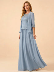 Lace Peplum Chiffon A-Line Mother of the Bride Dress with Matching Jacket