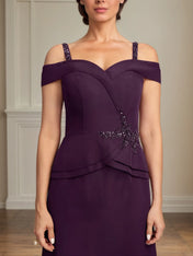 A Line Cold Shoulder Floor Length Chiffon Mother of the Bride Dress With Beading Sequins