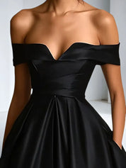 Formal Dress A Line Satin Off The Shoulder Slit Maxi Dress