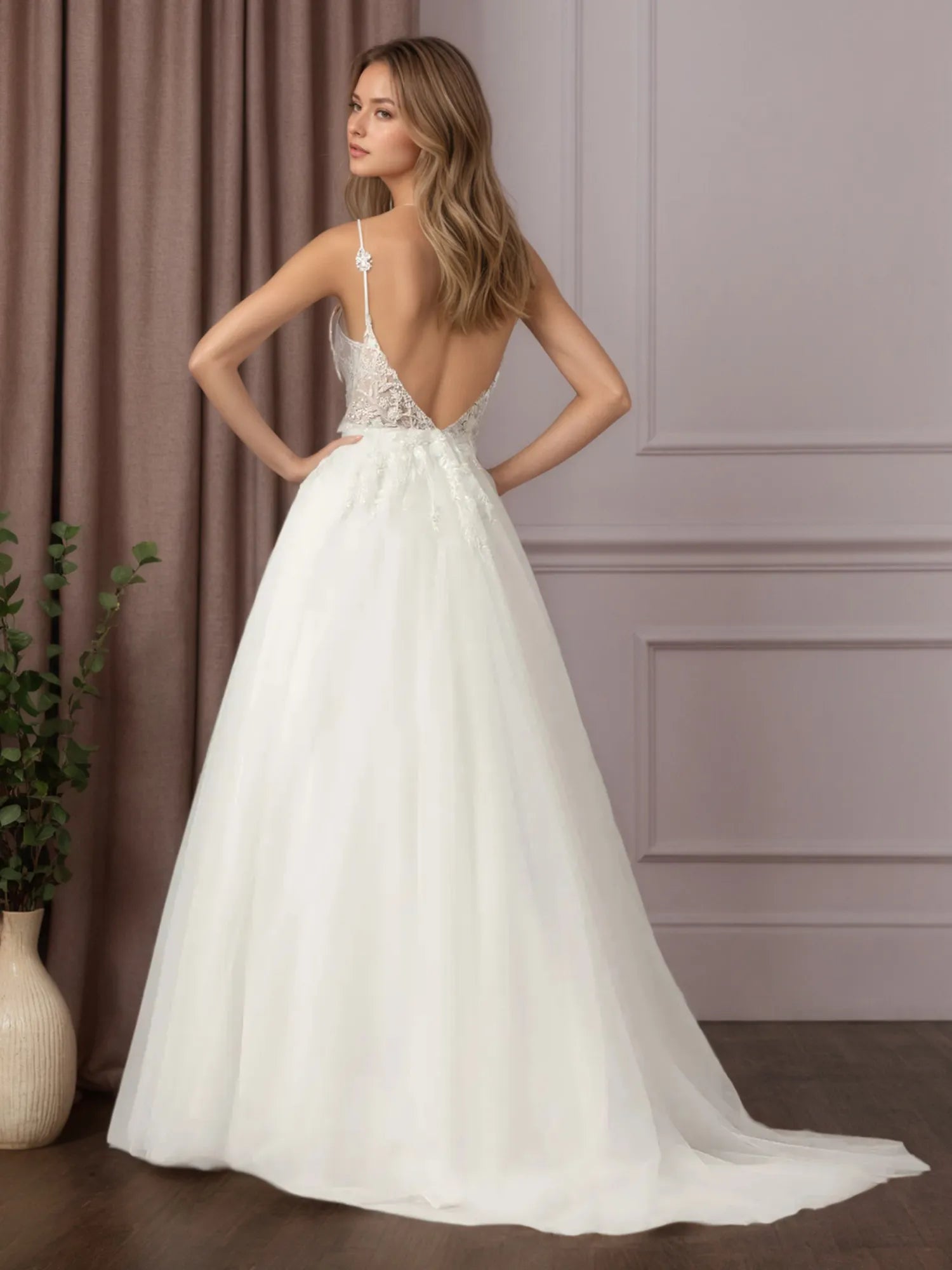 White A-Line V-Neck Sequins Sleeveless Tulle Sleeveless Dress