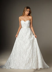 White A Line Strapless Floral Burnout Jacquard Wedding Dress