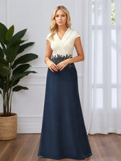 A-line V Neck Floor-Length Chiffon Evening Dress With Lace Appliques