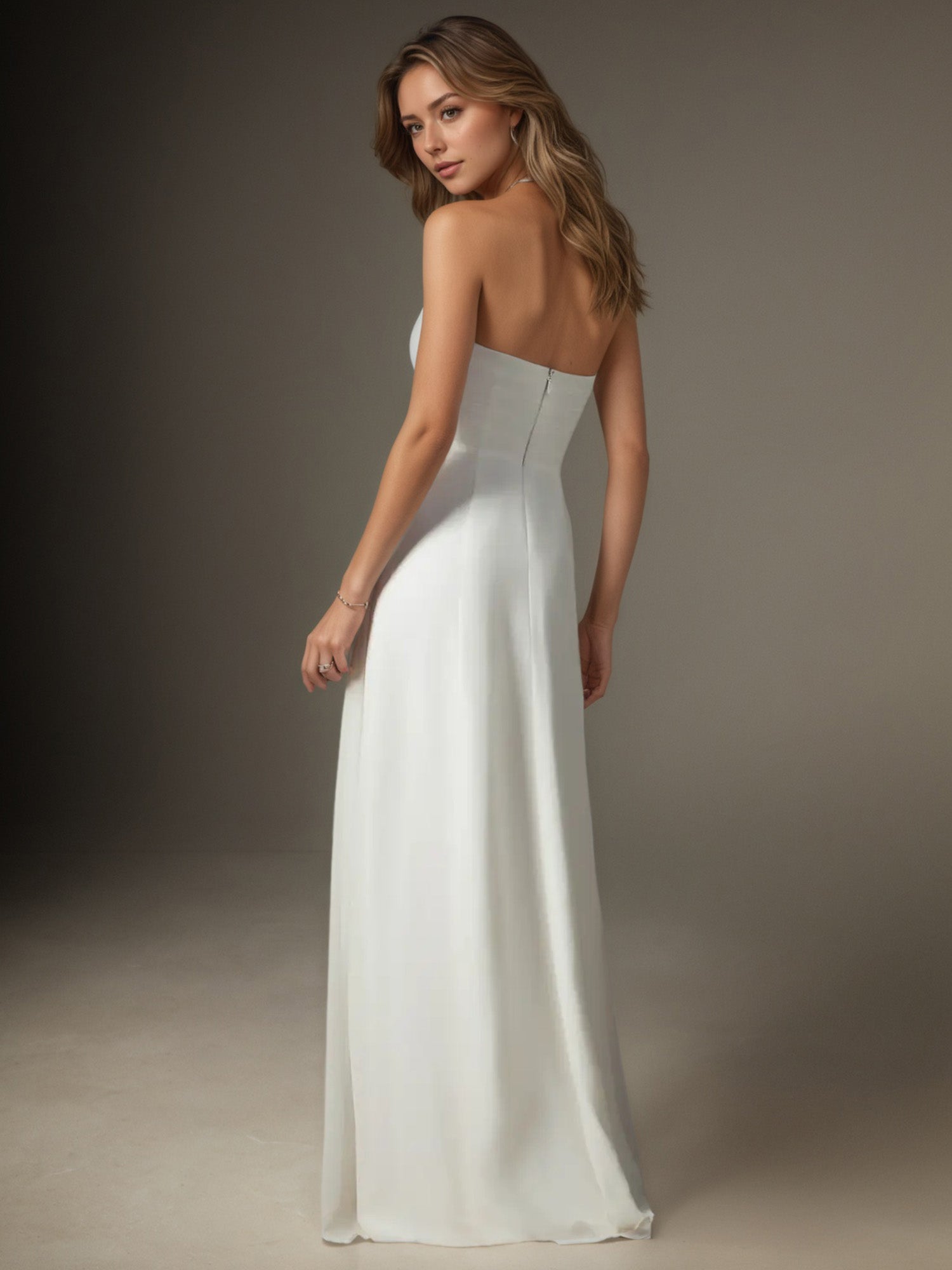 White A-Line Strapless Chiffon Wedding Dress