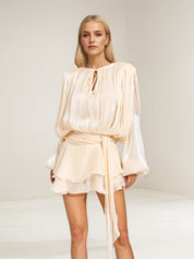 Balloon sleeve Ruffle mini dress