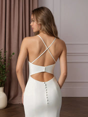 White Mermaid V-Neck Stretch Crepe Wedding Dress