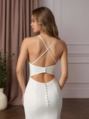 White Mermaid V-Neck Stretch Crepe Wedding Dress