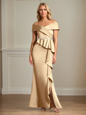 Trumpet/Mermaid Off the Shoulder Floor Length Satin Mother Of the Bride Dress With Ruffles