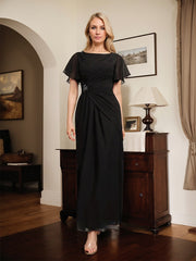 A-line Scoop Ankle-Length Chiffon Mother of the Bride Dress With Beading Pleated