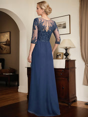 A-line Scoop Illusion Asymmetrical Lace Chiffon Mother of the Bride Dress With Sequins Cascading Ruffles