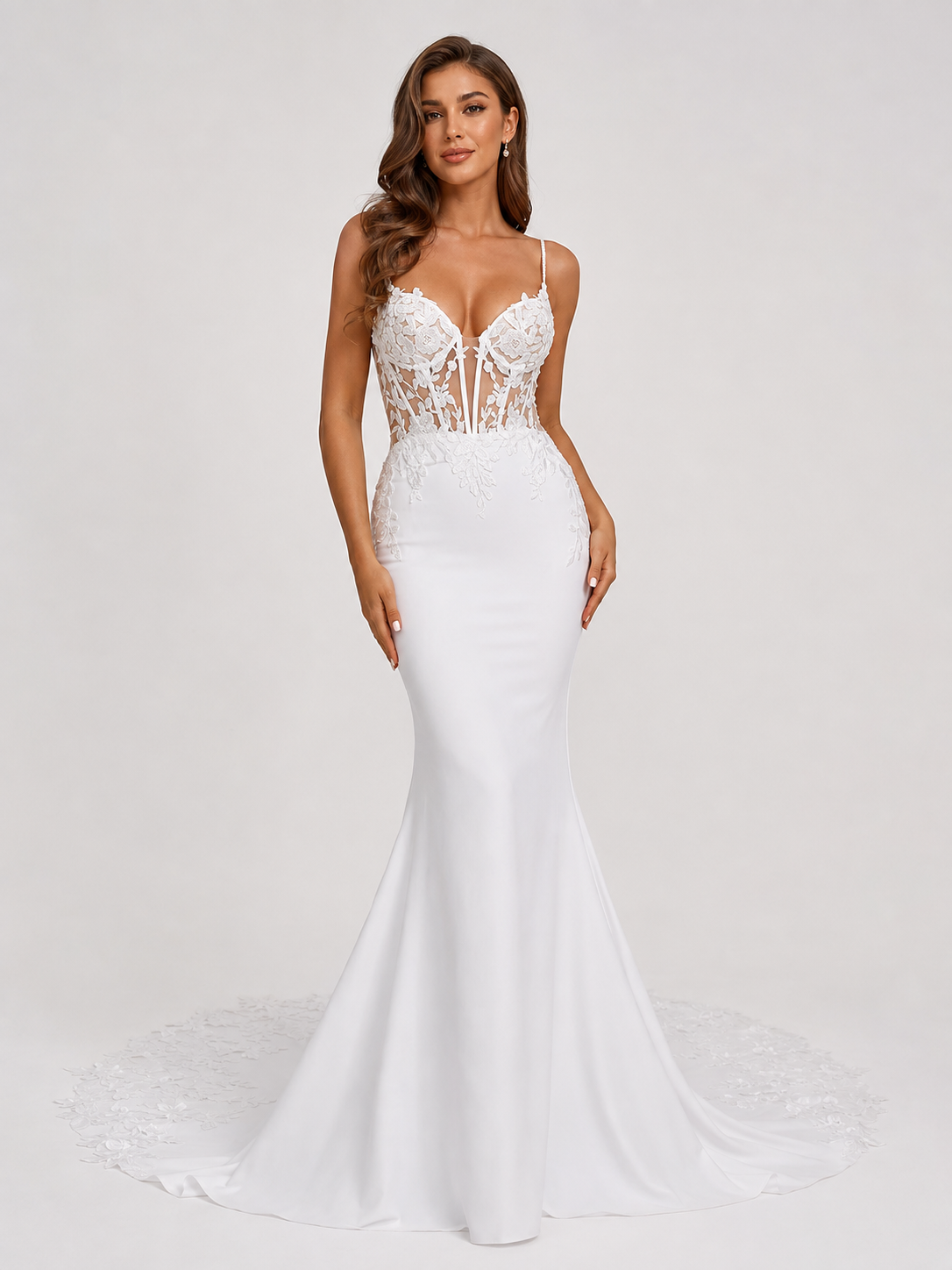 Elegant Sweetheart Lace and Satin Sheath Wedding Dress with Chapel Train