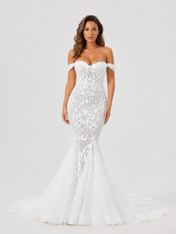 Elegant Off-the-Shoulder Lace Applique Mermaid Wedding Dress with Sweep Train