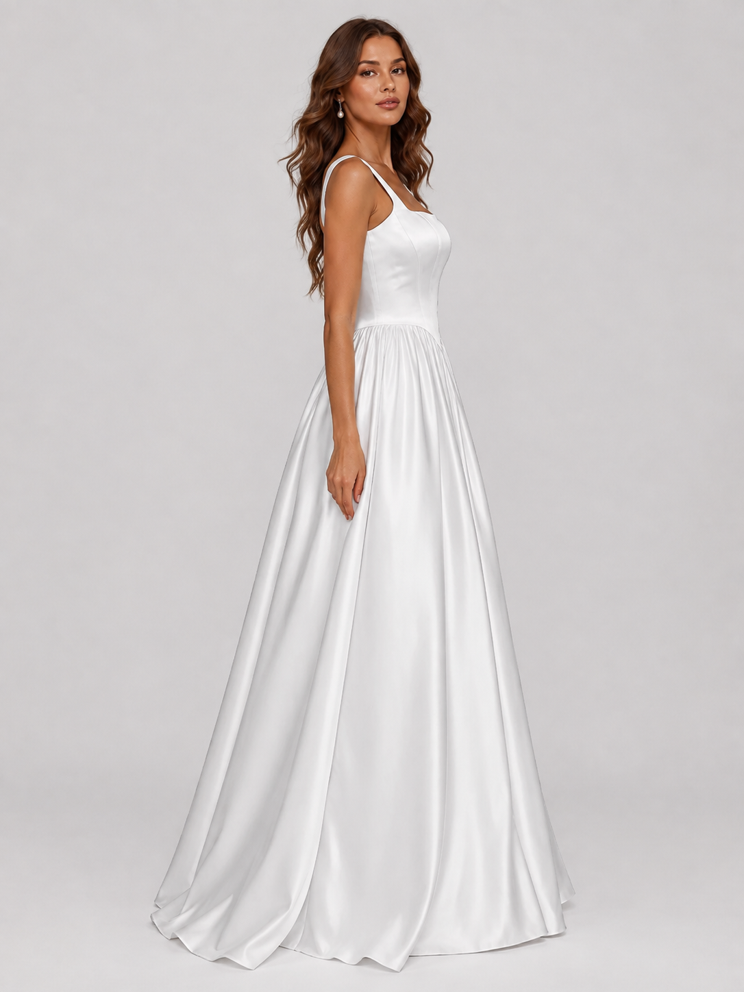 Elegant Square Neckline Satin A-Line Wedding Dress with Sweep Train