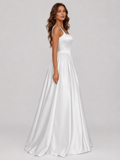 Elegant Square Neckline Satin A-Line Wedding Dress with Sweep Train