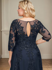 A-line Scoop Illusion Floor-Length Tulle Lace Mother of the Bride Dress With Sequins
