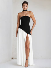 Elegant Mint Green Strapless Pleated Maxi Dress With Slit