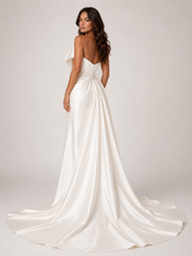 Elegant One-Shoulder Ruched Satin A-Line Wedding Dress with High Slit and Chapel Train