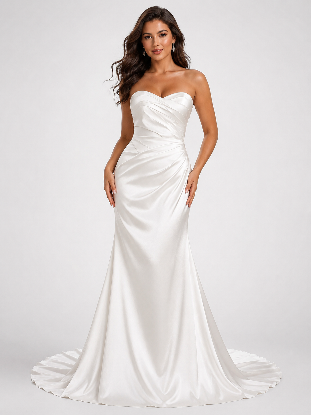 Elegant Ruched Satin Sheath Wedding Dress with Sweep Train