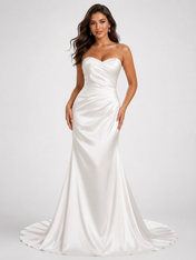Elegant Ruched Satin Sheath Wedding Dress with Sweep Train
