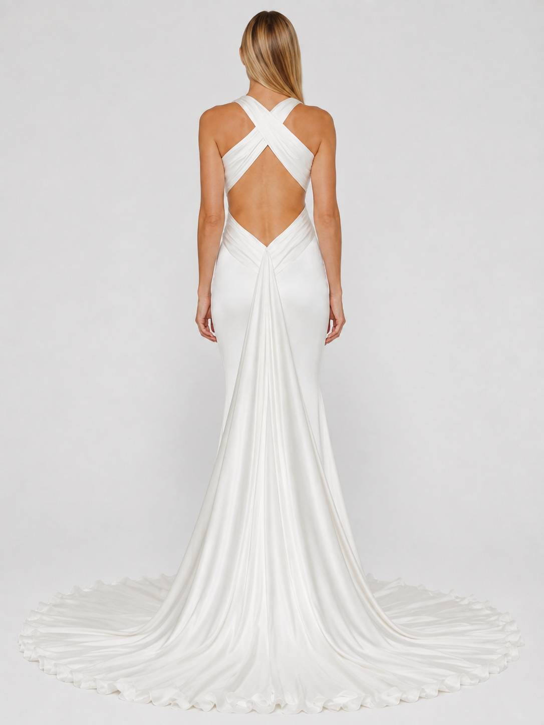 Sleek Halter Satin Mermaid Wedding Dress with Sweep Train