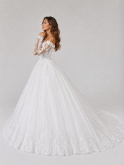 Elegant Off-the-Shoulder Lace Applique Tulle A-Line Wedding Dress with Chapel Train