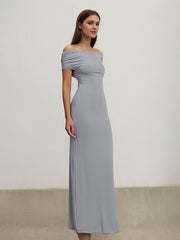 Party Elegant Slate Grey Dress Sleeveless Pleated Floor-Length Dress