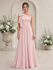 One-Shoulder Bow A-Line Chiffon Bridesmaid Dress