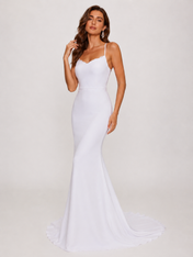 Elegant Spaghetti Strap Lace-Trimmed Satin Sheath Wedding Dress with Sweep Train