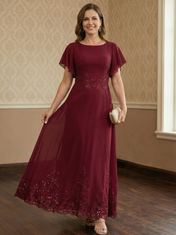 A-line Scoop Ankle-Length Lace Chiffon Mother of the Bride Dress With Sequins