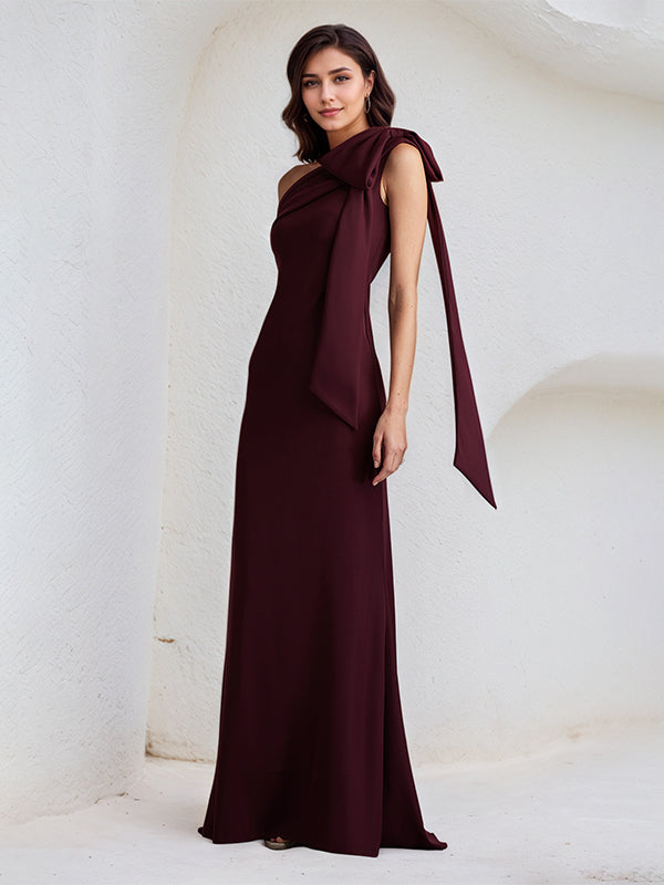 Trumpet/Mermaid One Shoulder Floor Length Stretch Crepe Dress With Bow