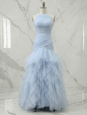 Lemon Halter Cascading Ruffle A-Line Evening Formal Gown Party Dress