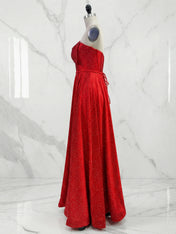 Sparkly Red Beaded Strapless Long Corset Prom Dress with Bow