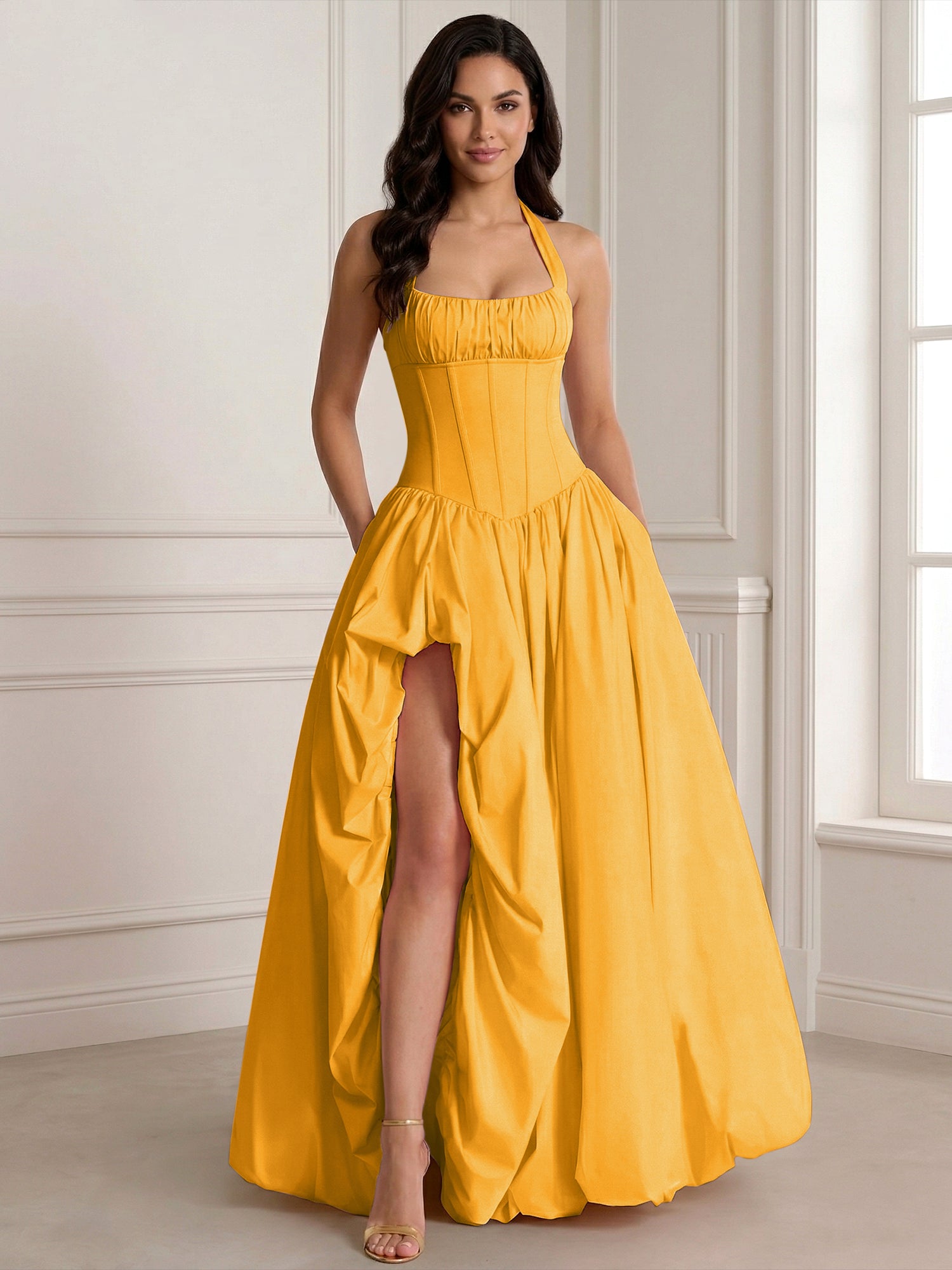 Glamorous Blush Pink Halter Corset Evening Paty Dress Gown