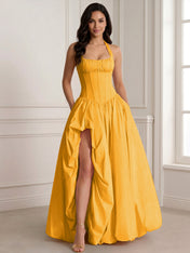 Glamorous Blush Pink Halter Corset Evening Paty Dress Gown