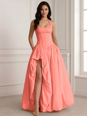 Glamorous Blush Pink Halter Corset Evening Paty Dress Gown