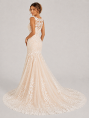 Elegant Illusion High-Neck Lace Mermaid Wedding Dress with Sweep Train