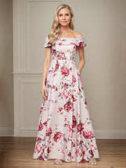 A-Line Off the Shoulder Satin Floral Mother of the Bride Dress