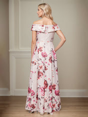 A-Line Off the Shoulder Satin Floral Mother of the Bride Dress With Pockets
