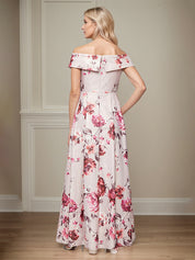 A-Line Off the Shoulder Satin Floral Mother of the Bride Dress With Pockets