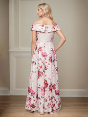 A-Line Off the Shoulder Satin Floral Mother of the Bride Dress