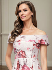 A-Line Off the Shoulder Satin Floral Mother of the Bride Dress