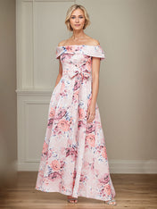 A-Line Off the Shoulder Bowknot Satin Floral Mother of the Bride Dress
