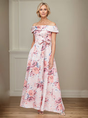 A-Line Off the Shoulder Bowknot Satin Floral Mother of the Bride Dress