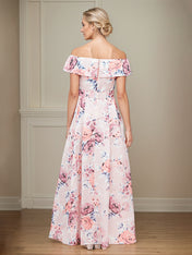 A-Line Off the Shoulder Bowknot Satin Floral Mother of the Bride Dress